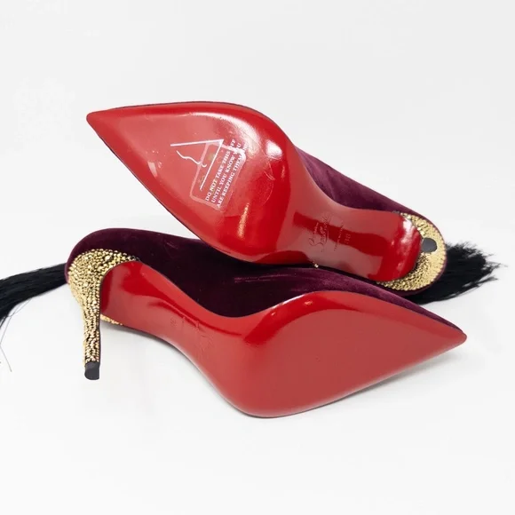 Christian Louboutin Hot Kiss T’s Burgundy Velvet Stiletto Heels Size 38 EU - Picture 7 of 8